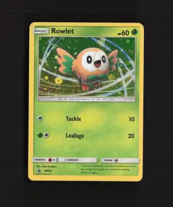 Rowlet SM22 Sun & Moon Black Star Promo Cosmos Holo Pokemon Card DMG - Image 1