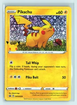 Pokemon Card Sword & Shield Black Star Promo SWSH039 Holo Pikachu - Image 1