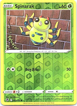 SPINARAK 003/195 SILVER TEMPEST POKEMON (REVERSE HOLO, NM) - Image 1