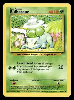 Bulbasaur 44/102 Common Starter Base Set Pokemon Card - 5 - Image 1