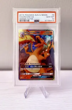 Pokemon TCG Charizard GX Holo PSA 10 Gem Mint Hidden Fates 9/68 SM - Image 1