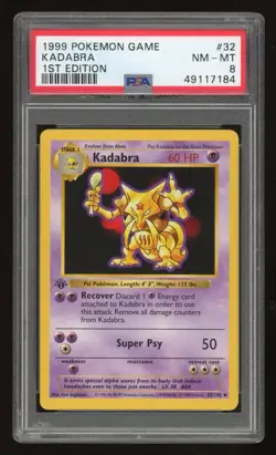 1999 Pokemon 1st Edition Shadowless Kadabra #32 PSA 8 - Image 1