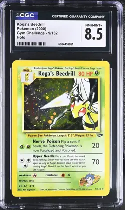CGC 8.5 NM/MINT + Koga's Beedrill Gym Challenge 9/132 Holo Rare Pokemon Card - Image 1