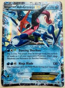 Ash-Greninja EX XY133 Black Star Promo Pokemon Card Damaged/HP - Image 1