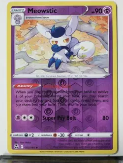 HOLO Meowstic 082/195 NM / M REVERSE - Silver Tempest Sword Shield Pokemon Card - Image 1