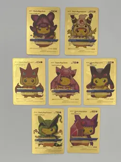 7 Pokemon Pikachu Cosplay Fan Art Gold Foil Cards Set - Image 1