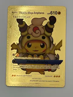 7 Pokemon Pikachu Cosplay Fan Art Gold Foil Cards Set - Image 3