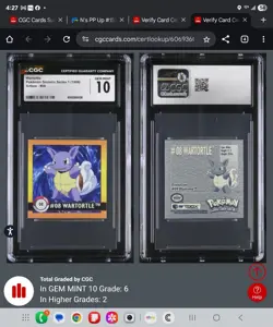1999 Pokemon Wartortle Artbox Sticker Series 1 CGC 10 - Image 1