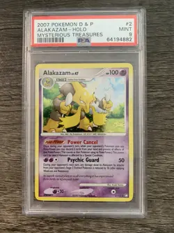 2007 Pokemon D & P Mysterious Treasures #2 Alakazam - Holo PSA 9 - Image 1