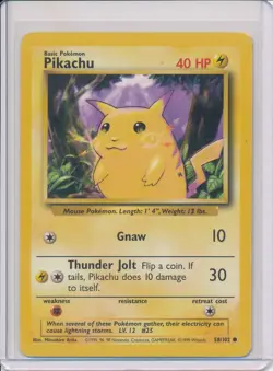 Pikachu Pokemon Card Base Set 58/102 Yellow Cheeks 1999 - MP - Image 1