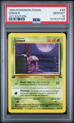 1999 POKEMON FOSSIL GRIMER #48 - 1ST EDITION - PSA 10 05 - Image 1