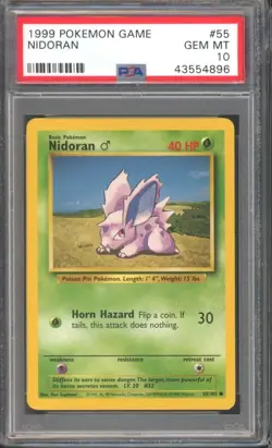 NIDORAN #55 PSA 10 1999 POKEMON Base Set Unlimited WOTC - Image 1