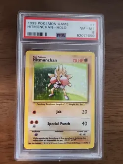 1999 Pokemon Base Set Holo Hitmonchan 7/102 Holo Rare PSA 8 - Image 1