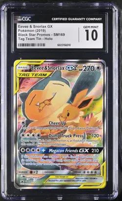 CGC 10 GEM MINT Eevee & Snorlax GX 2019 Black Star Promos SM169 Pokemon Card - Image 1