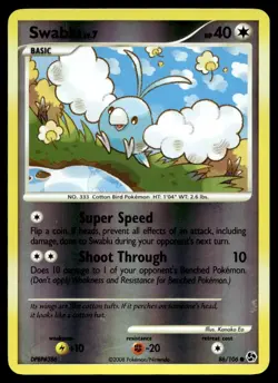Swablu 86/106 Pokemon Card Great Encounters Common 40 HP Rev Holo LP PN - Image 1