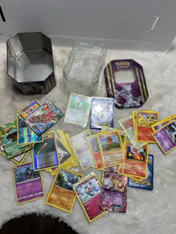 Mixed Pokemon Cards Cards In Tin Box lot - Image 1