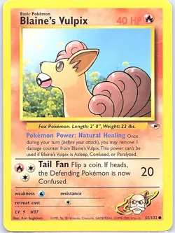 Blaine's Vulpix 65/132 Non Holo Gym Heroes - Pokemon Card - LP - Image 1