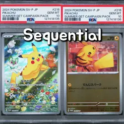 2024 Pokemon Promo 218, 216 Pikachu Sequential Summer Get Campaign Pack PSA 10 - Image 1