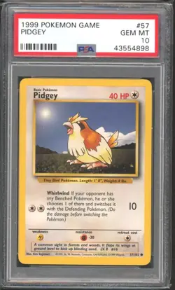 PIDGEY #57 PSA 10 1999 POKEMON Base Set Unlimited WOTC - Image 1