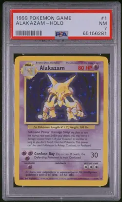 1999 Pokemon Game Alakazam Holo #1 PSA 7 NM - Image 1