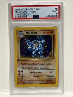 1999 Pokemon Machamp Holo 1st Edition Card #8 - PSA 9 Mint - Image 1
