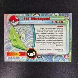 Metapod #11 1999 Topps Pokemon TV Animation Edition Series 1 LP - Image 2