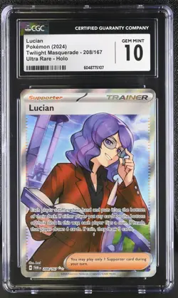 Pokemon Lucian 208/167 Twilight Masquerade Holo Ultra Rare 2024 CGC 10 Gem Mint - Image 1