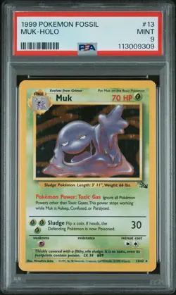 1999 POKEMON FOSSIL #13 MUK-HOLO PSA 9 - Image 1