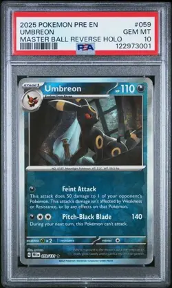 UMBREON 2025 POKEMON PRE EN-PRISMATIC EVOLUTIONS MASTER BALL REVERSE HOLO PSA 10 - Image 1