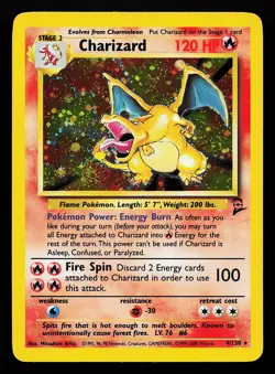 Charizard 4/130 Holo SWIRL Rare Base Set 2 Pokemon Card - Image 1