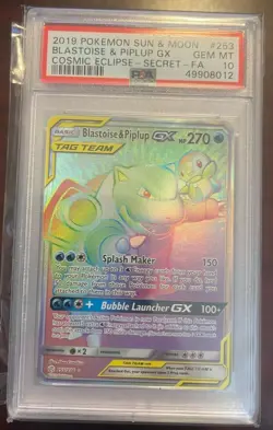 Cosmic Eclipse Blastoise & Piplup GX 253/236 Secret Rare Pokemon PSA 10 Gem Mint - Image 1