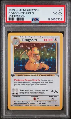 1999 Pokemon Fossil Dragonite Holo 1st Edition #4/62 VG-EX PSA 4 New Slab - Image 1