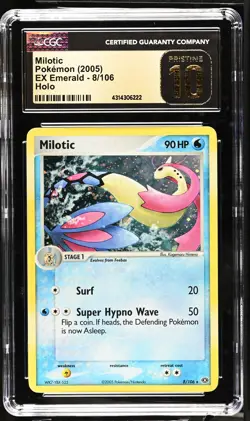 2005 Pokemon CGC Pristine 10 Milotic EX Emerald Holo 8/106 POP 2 - Image 1