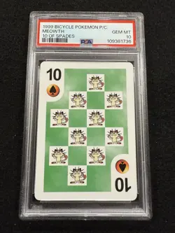 Pokemon Meowth 10 of Spades from Bicycle Poker Deck 1999 in a PSA 10! Low Pop! - Image 1