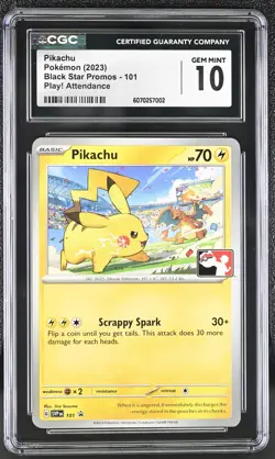 CGC 10 Pikachu SVP 101 PLAY! Worlds Attendance Promo Pokemon Card GEM MINT - Image 1