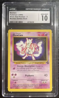 1999 Pokemon Game Mewtwo Movie Black Star Promo #3 CGC 10 GEM MINT 70 Original - Image 1