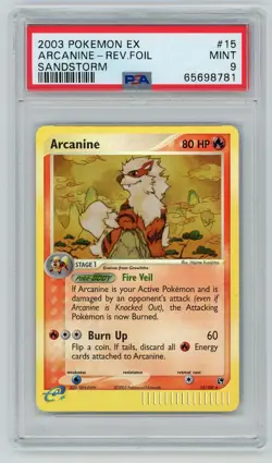 Pokemon Card Arcanine 15/100 Reverse Holo EX Sandstorm PSA 9 MINT - Image 1