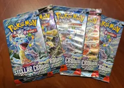 Pokemon Stellar Crown - 5 - Factory Sealed Booster Pack Bundle - English - Image 1