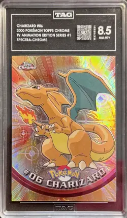 2000 TOPPS CHROME POKEMON T.V. SPECTRA #6 CHARIZARD TAG 8.5 NM-MT+ - Image 1