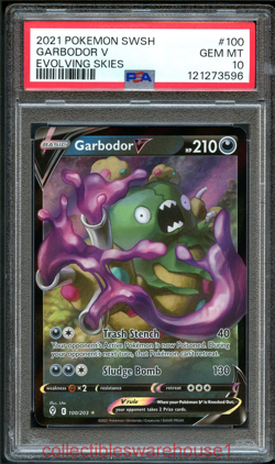 Pokemon Evolving Skies Garbodor V 100 PSA 10 - Image 1