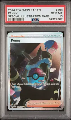 2024 POKEMON PAF EN-PALDEAN FATES SPECIAL ILLUSTRATION RARE #239 PENNY PSA 10 - Image 1