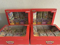 (PACK 1 & 2) Pokemon 4 Mini Tins + 4 Promo Cards 151 SAMS CLUB EXCLUSIVE IN HAND - Image 1