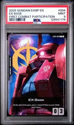 2025 GUNDAM EX BASE PROMOS FIRST COMBAT PARTICIPATION CARD #004 EX BASE PSA 9 - Image 1