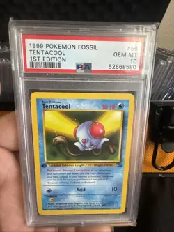 Pokemon TCG Tentacool Fossil, 1st Edition Common Card 56/62 PSA 10 GEM MT - Image 1