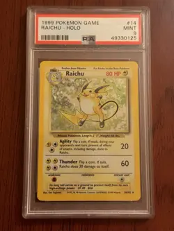 Pokemon Raichu 1999 Base Set Unlimited Holo Rare #14 PSA 9 Mint - Image 1