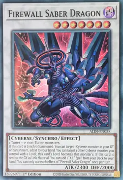 YuGiOh Firewall Saber Dragon ALIN-EN038 Super Rare 1st Edition - Image 1