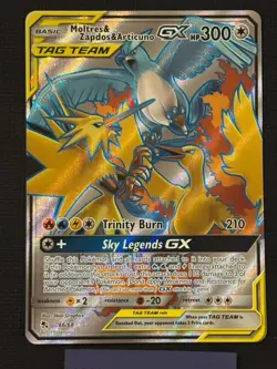 2019 POKEMON HIDDEN FATES MOLTRES & ZAPDOS & ARTICUNO TAG TEAM GX 66/68 FULL ART - Image 1