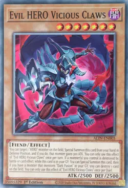 YuGiOh Evil HERO Vicious Claws ALIN-EN005 Common 1st Edition - Image 1