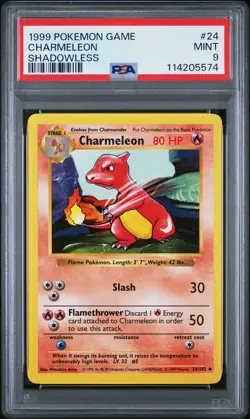 1999 POKEMON GAME SHADOWLESS #24 CHARMELEON PSA 9 - Image 1