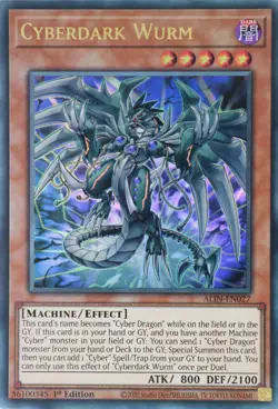 YuGiOh Cyberdark Wurm ALIN-EN027 Ultra Rare 1st Edition - Image 1